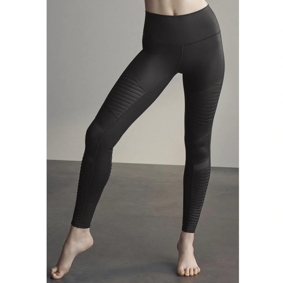 Alo Yoga High Waist Moto Leggings, Black/Black Glossy, Women’s Small - Picture 2 of 12